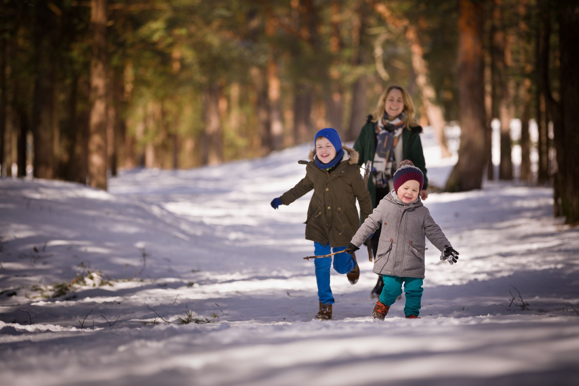winter walking young family small